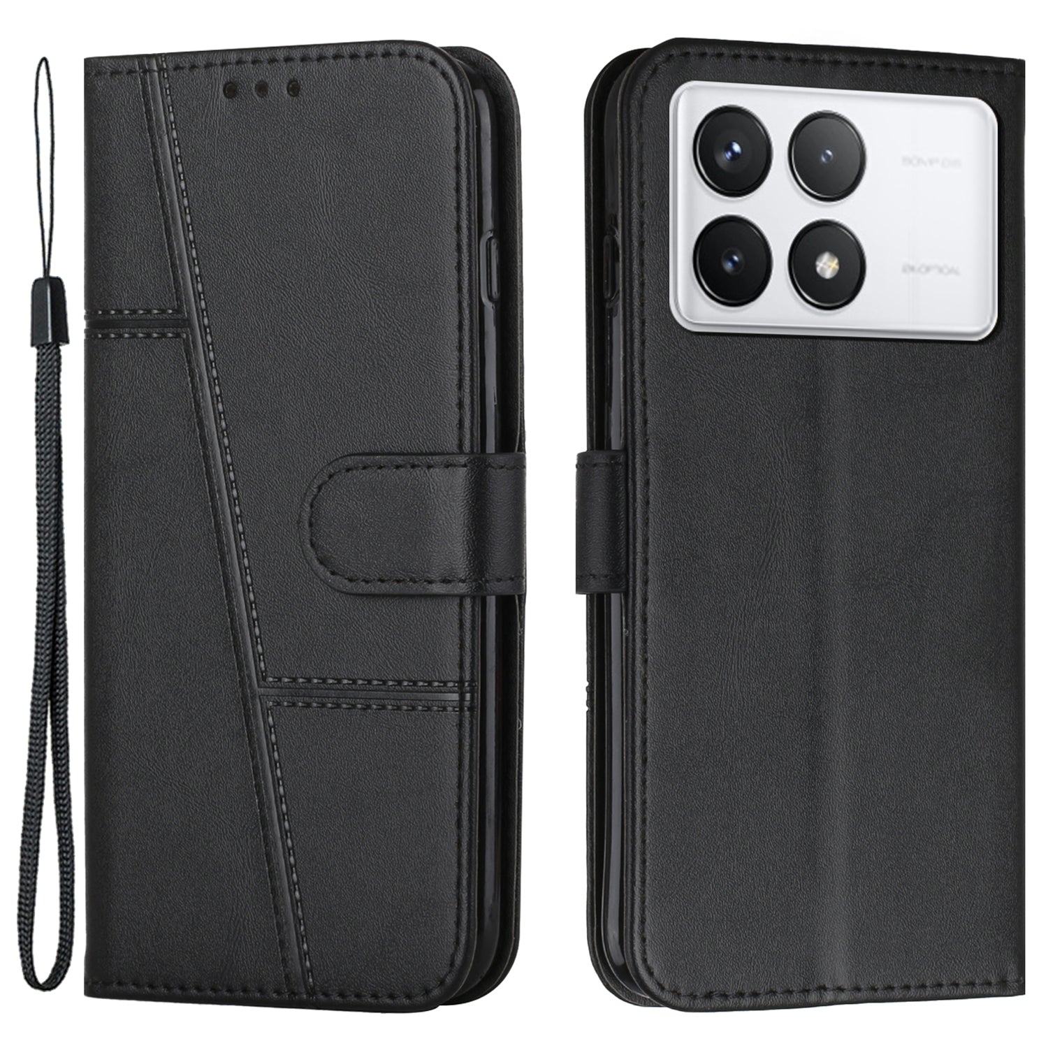For Xiaomi Redmi K70E 5G / Poco X6 Pro 5G Wallet Case Leather Phone Cover Folding Stand - Black For Xiaomi Redmi K70E 5G / Poco X6 Pro 5G Wallet Case Leather Phone Cover Folding Stand - Black